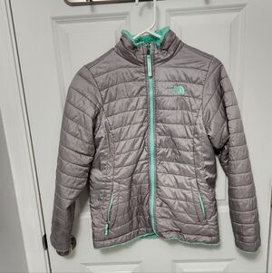 The North Face Girl's Reversible Mossbud Swirl Jacket Sz L 14/16 TEAL TURQUOISE